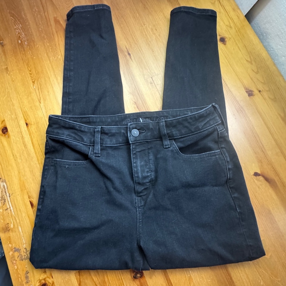 American eagle black denim high rise jegging jeans size 8 short dream stretch hi